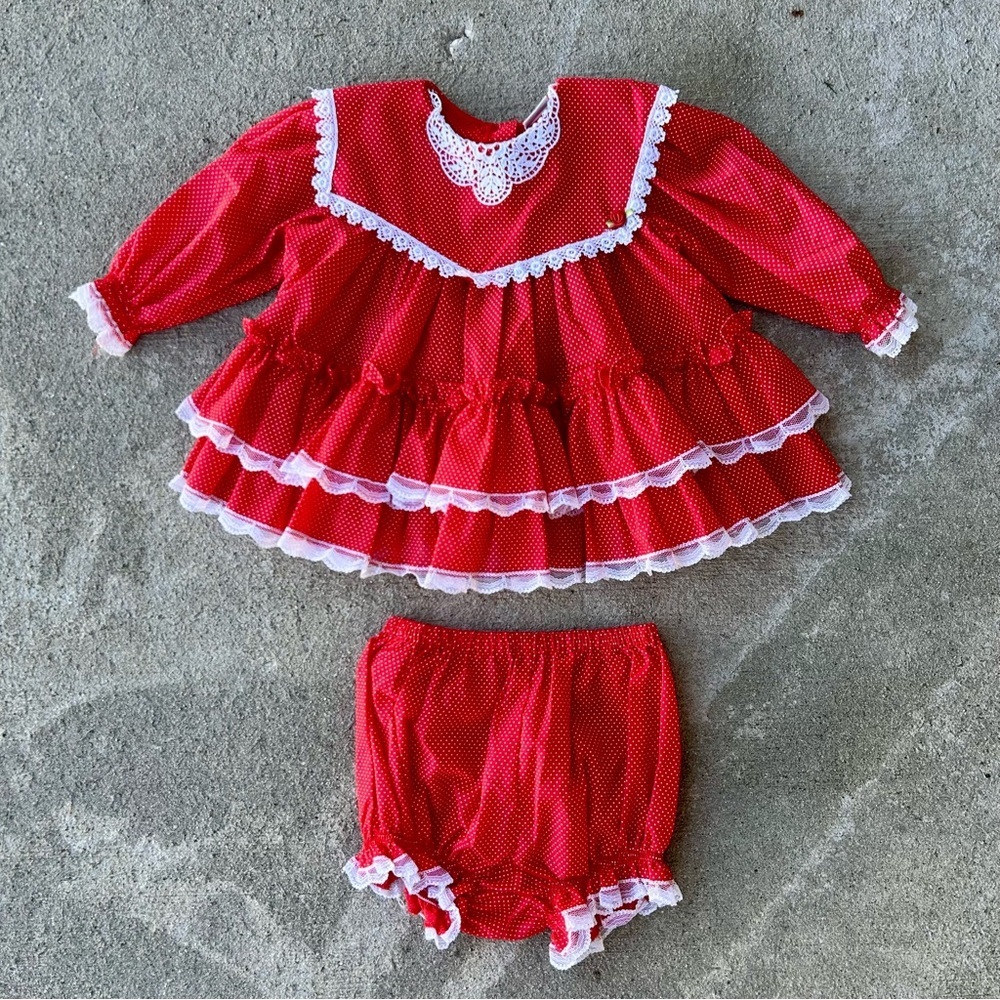 Red Lace Trim Kids Matching Set - Picture 2 of 10